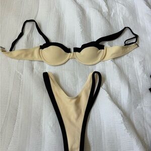 3/$15 Beige & Black Contrast Underwire Bikini Top and Bottom Set